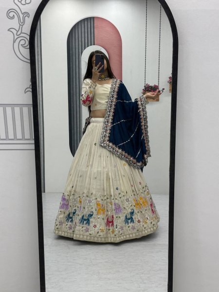 Bridal and Wedding Special Designer Tissue Silk Lehenga Choli with Heavy Embroidery and Sequins Work Designer Lehenga Choli