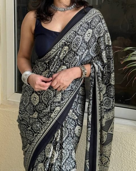pure black semi gajji silk saree with contrast blouse perfect for graceful occasions Silk Sarees Wholesale