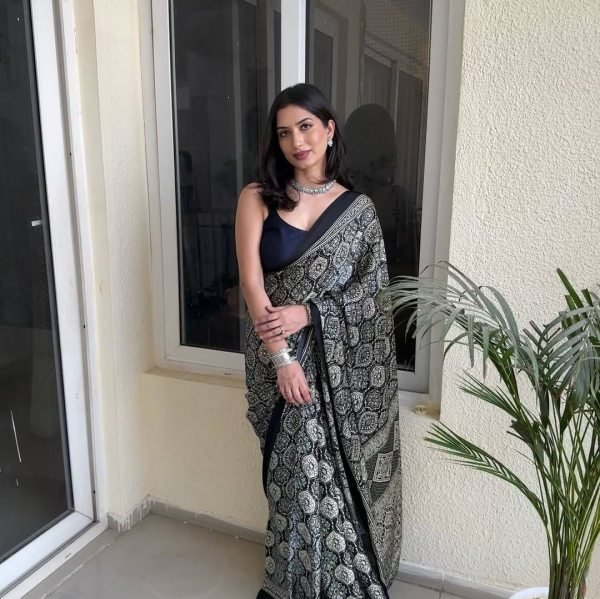 pure black semi gajji silk saree with contrast blouse perfect for graceful occasions Silk Sarees Wholesale