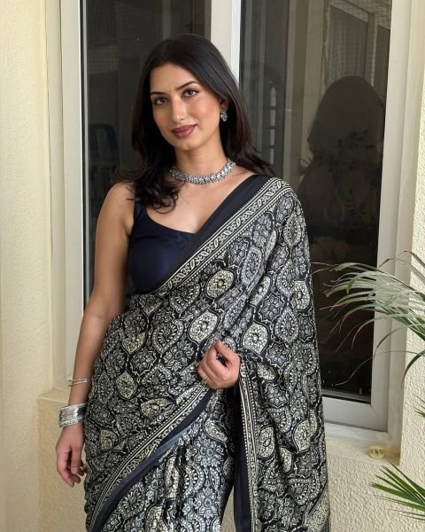 pure black semi gajji silk saree with contrast blouse perfect for graceful occasions Silk Sarees Wholesale