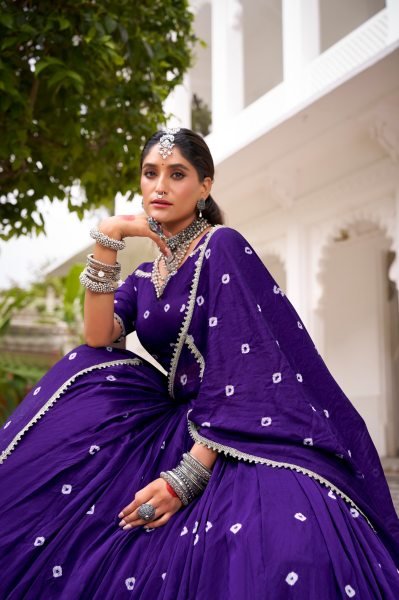 Pure Chanderi Bandhani Print Lehenga Choli with Lace Touch for Festive Ready Designer Lehenga Choli