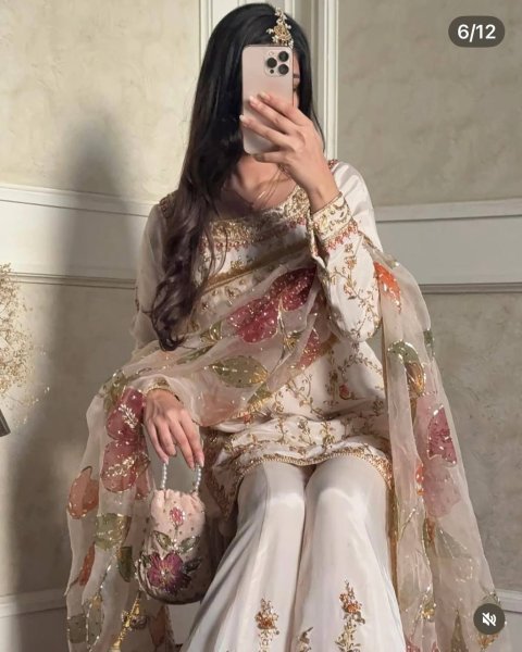 Pure Chinon Sharara Suit with Heavy Embroidery Fully Stitched Outfit for Cultural Events  Ready To Wear Collection