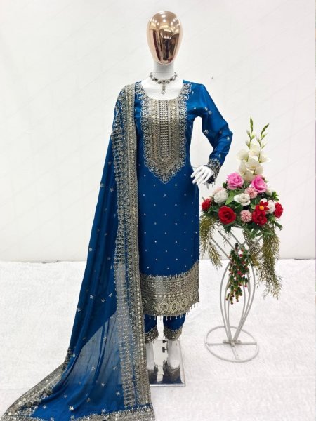 Pure Chinon Silk With Sequence Work Party Wear Suit Set With Dupatta Collection 
