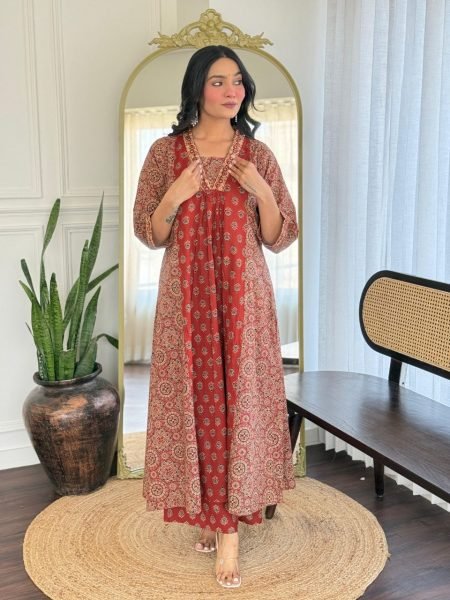 Pure Cotton Anarkali Kurti Palazzo Set with Dupatta for daily wear Cotton Kurtis Wholesale