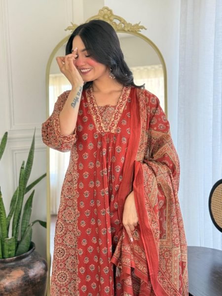Pure Cotton Anarkali Kurti Palazzo Set with Dupatta for daily wear Cotton Kurtis Wholesale