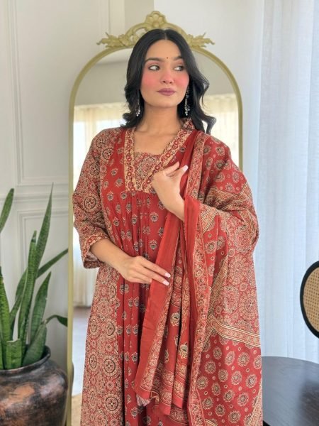 Pure Cotton Anarkali Kurti Palazzo Set with Dupatta for daily wear Cotton Kurtis Wholesale