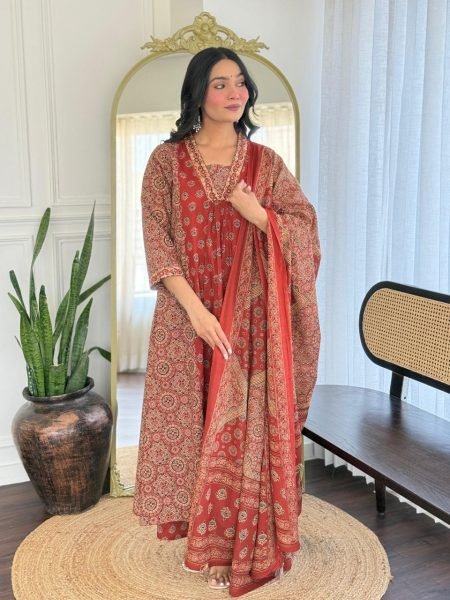 Pure Cotton Anarkali Kurti Palazzo Set with Dupatta for daily wear Cotton Kurtis Wholesale