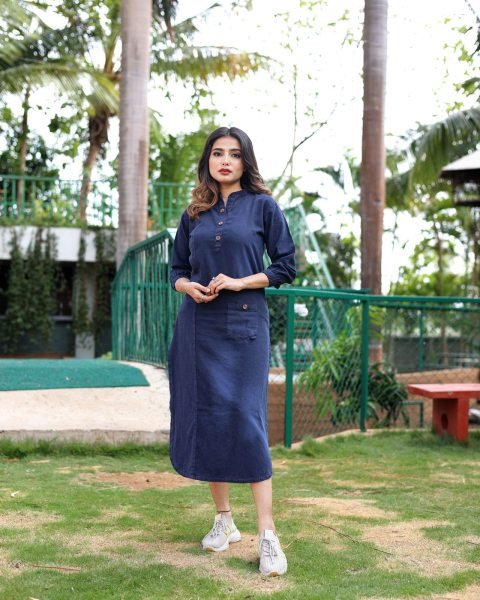 PURE COTTON DENIM WITH STYLISH WASHING EFFECT KURTi  Straight Cut Long Kurtis