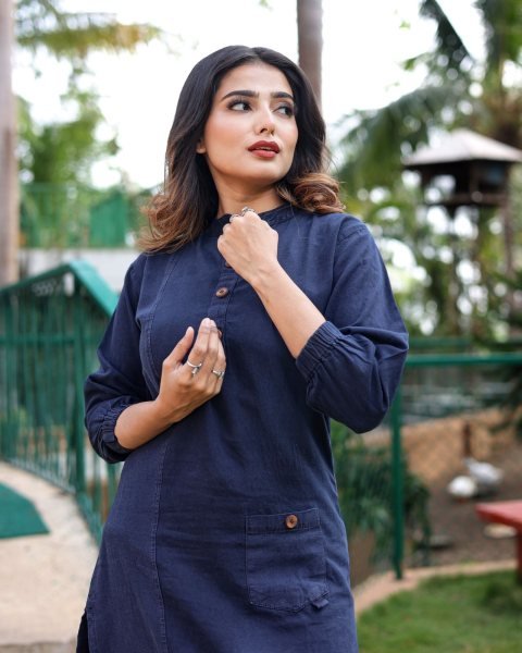 PURE COTTON DENIM WITH STYLISH WASHING EFFECT KURTi  Straight Cut Long Kurtis