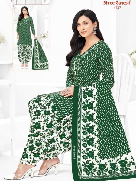 Pure Cotton Printed Suit Material by Shree Ganesh Top, Bottom & Dupatta Combo 