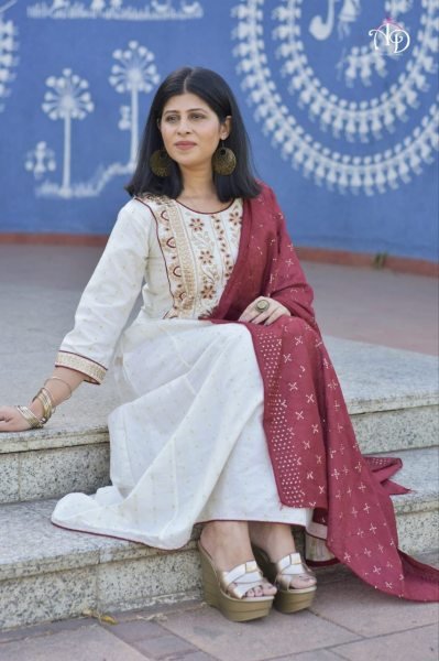 Pure Cotton Round Flared Kurti Pant   Dupatta 3 Piece Kurti Set