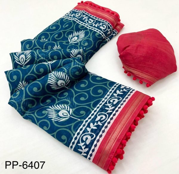 Pure Cotton Saree with Fun Pom-Pom Border at Wholesale Price Cotton Sarees Wholesale