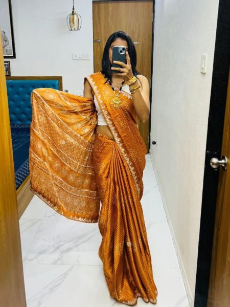 Pure Gaji Silk Ek Dani Bandhej Saree with Lagdi Patta Bridal Bandhani Elegance Sarees 