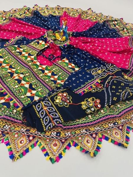 Pure Heavy Rayon Cotton With Bandhani Print Lehenga Choli  Navratri Lehnega Choli