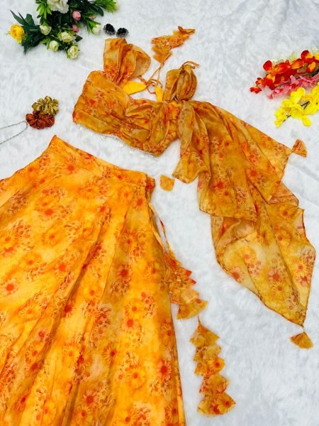  pure Jimmy organza silk blouse with Attached Dupatta fully stitched Lehenga Collection  Designer Lehenga Choli