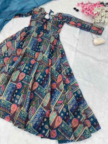 Pure Jimmy Organza  Silk Gown With Dupatta  Anarkali Kurtis 