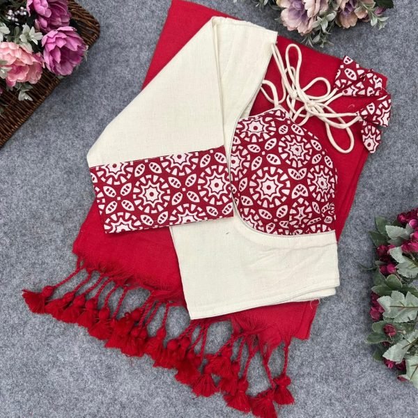 Pure Khaadii Cotton Saree with Handloom Blouse Elegant Ethnic Wear for Women Cotton Sarees Wholesale