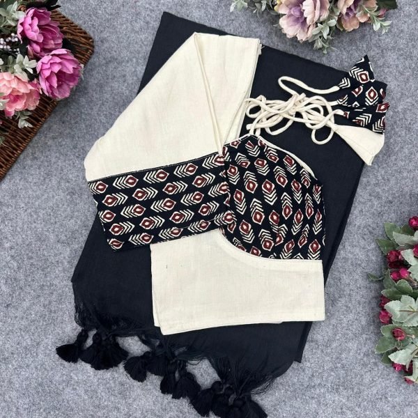 Pure Khaadii Cotton Saree with Handloom Blouse Elegant Ethnic Wear for Women Cotton Sarees Wholesale