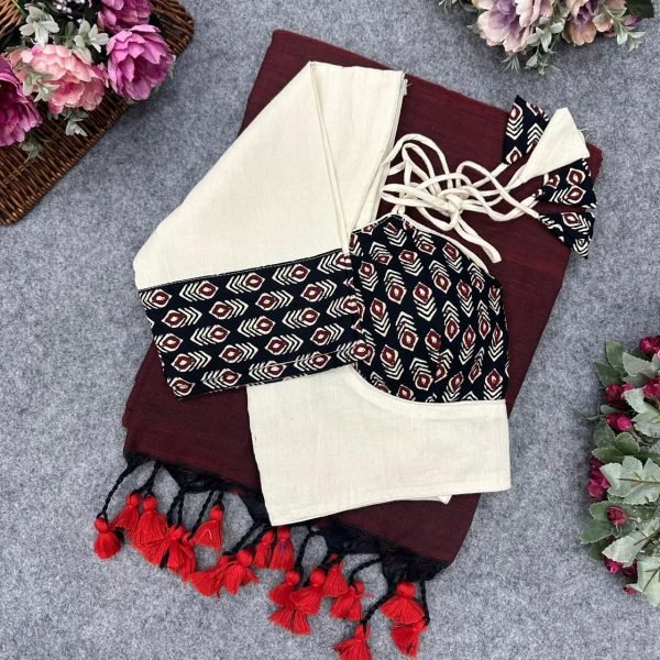 Pure Khaadii Cotton Saree with Handloom Blouse Elegant Ethnic Wear for Women Cotton Sarees Wholesale