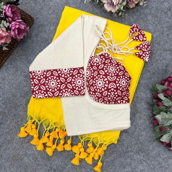 Pure Khaadii Cotton Saree with Handloom Blouse Elegant Ethnic Wear for Women Cotton Sarees Wholesale