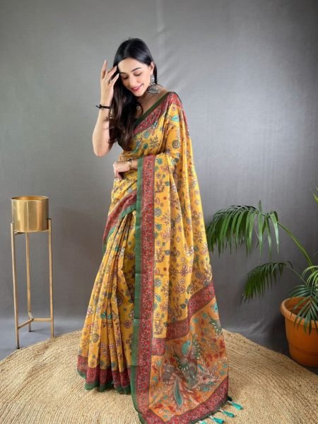 Pure Malai Cotton Saree And Kalamkari Printes 