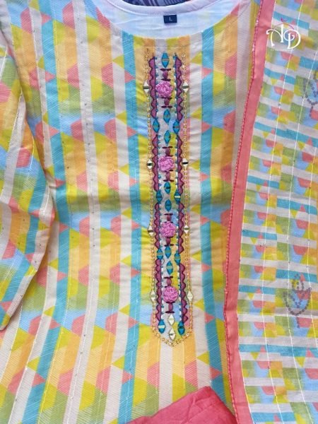 Pure Muslin Cotton Lining  Kurti Pant Set  3 Piece Kurti Set