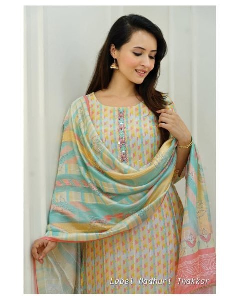 Pure Muslin Cotton Lining  Kurti Pant Set  3 Piece Kurti Set