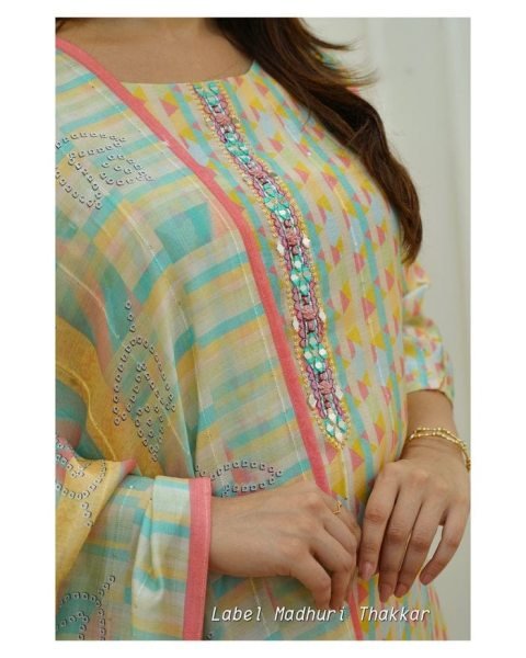 Pure Muslin Cotton Lining  Kurti Pant Set  3 Piece Kurti Set