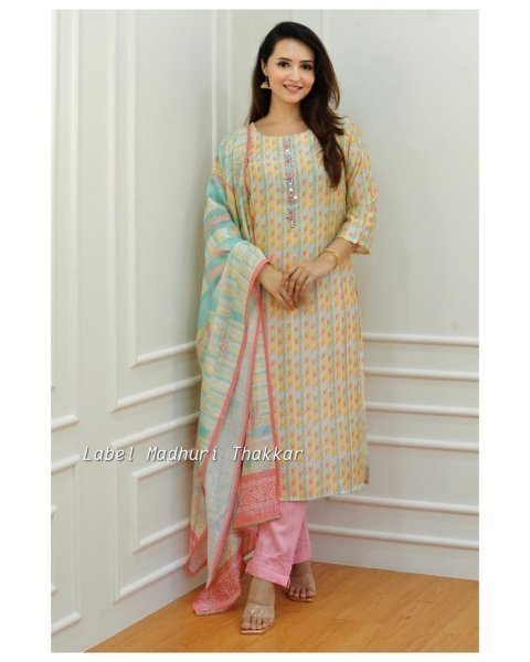 Pure Muslin Cotton Lining  Kurti Pant Set  3 Piece Kurti Set