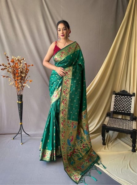 Pure Paithani Silk Saree With Paithani Rich Weaved Pallu  Silk Sarees Wholesale