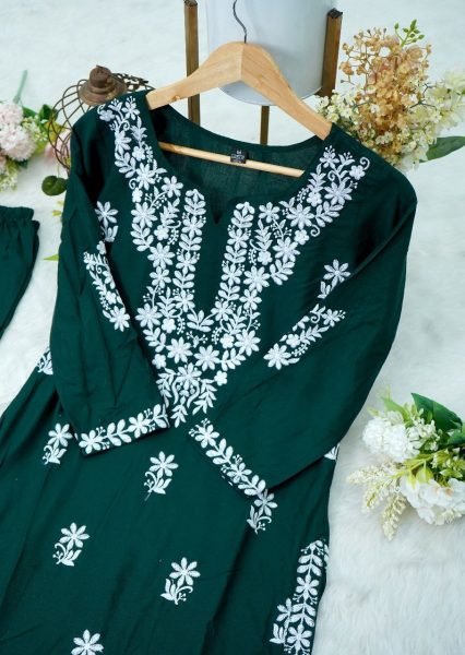Pure Rayon Stuff Hand Embroidered Chikankari Kurti Lucknowi Chikankari Kurtis Wholesale