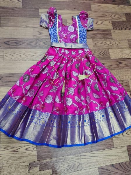 pure  silk febric with  kalamkari kanjivaram  Kids Lehenga Girls Wear