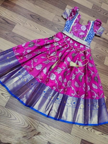 pure  silk febric with  kalamkari kanjivaram  Kids Lehenga Girls Wear