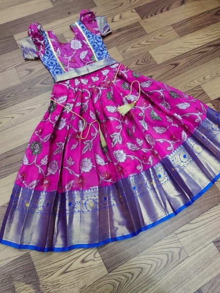 pure  silk febric with  kalamkari kanjivaram  Kids Lehenga Girls Wear