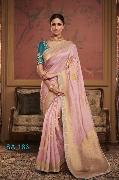 Pure Soft Dola Silk With Fancy Lace Border Designer Wedding Sarees Wholesale