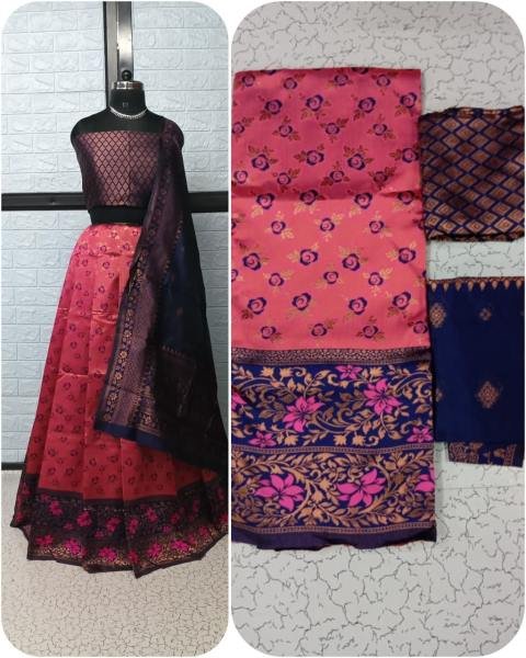 Pure Softy Silk Zari Half Lehenga Saree with Banarasi Dupatta at Manufacturer Rate Half Saree Lehenga