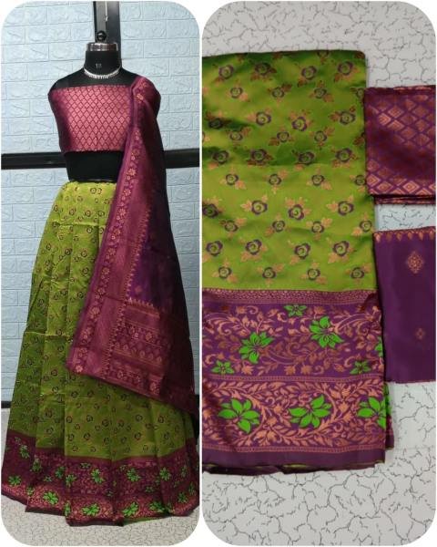 Pure Softy Silk Zari Half Lehenga Saree with Banarasi Dupatta at Manufacturer Rate Half Saree Lehenga