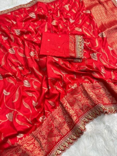 Pure Viscose Dola Silk Saree With Sequnce & Embroidered Cut Work border  Silk Sarees Wholesale