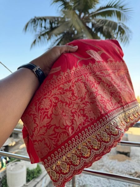 Pure Viscose Dola Silk Saree With Sequnce & Embroidered Cut Work border  Silk Sarees Wholesale