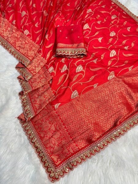 Pure Viscose Dola Silk Saree With Sequnce & Embroidered Cut Work border  Silk Sarees Wholesale