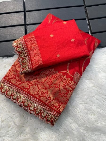 Pure Viscose Dola Silk Saree With Sequnce & Embroidered Cut Work border  Silk Sarees Wholesale