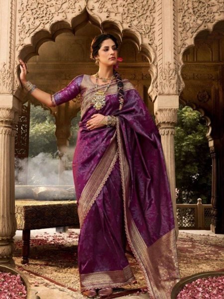 Purple Banarasi Silk Saree with Heavy Pallu by Kira Kalaya Collection Banarasi Saree Wholesale