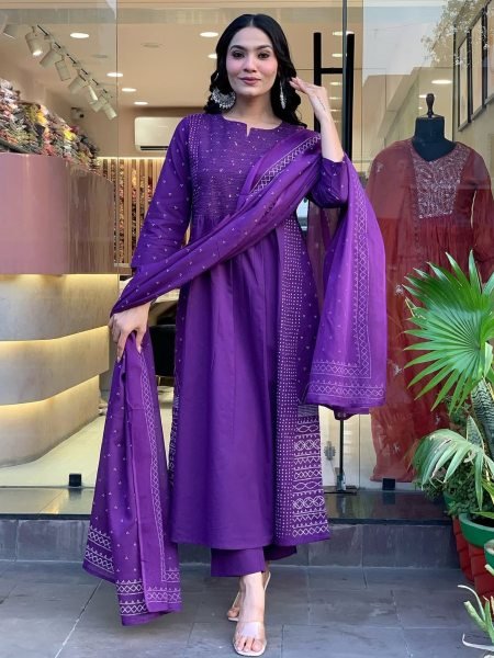 Purple Chanderi Readymade Pant Style Kurti with Dupatta Festive Wear 2025 Kurtis
