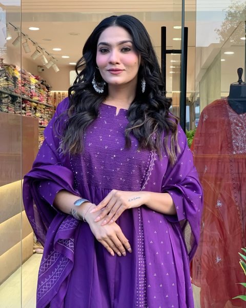 Purple Chanderi Readymade Pant Style Kurti with Dupatta Festive Wear 2025 3 Piece Kurti Set