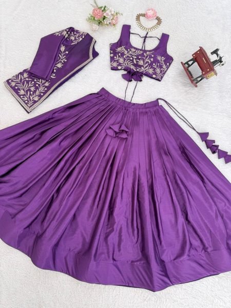 Purple Chinon Silk Lehenga Choli Set An Embroidered Blouse With Matching Jacket Designer Lehenga Choli