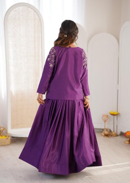 Purple Chinon Silk Lehenga Choli Set An Embroidered Blouse With Matching Jacket Designer Lehenga Choli