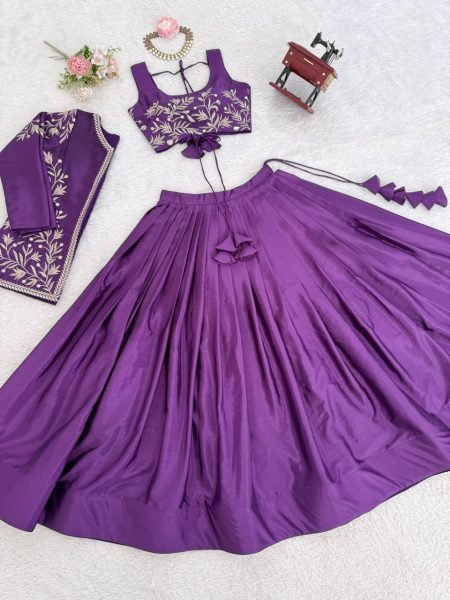Purple Chinon Silk Lehenga Choli Set An Embroidered Blouse With Matching Jacket Designer Lehenga Choli