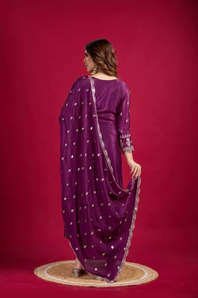 Purple Color Chinon Silk Salwar Suit with Heavy Embroidery & Mirror Work At Manufacturer Rates Ready To Wear Collection
