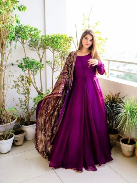 Purple Color Faux Georgette Gown With Sequence Work Dupatta Ready To Wear Collection