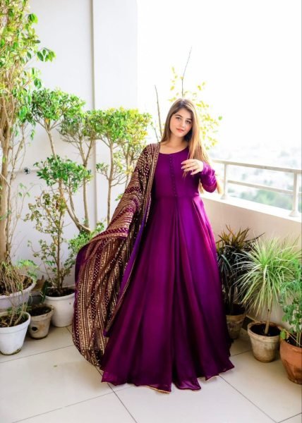 Purple Color Faux Georgette Gown With Sequence Work Dupatta Ready To Wear Collection